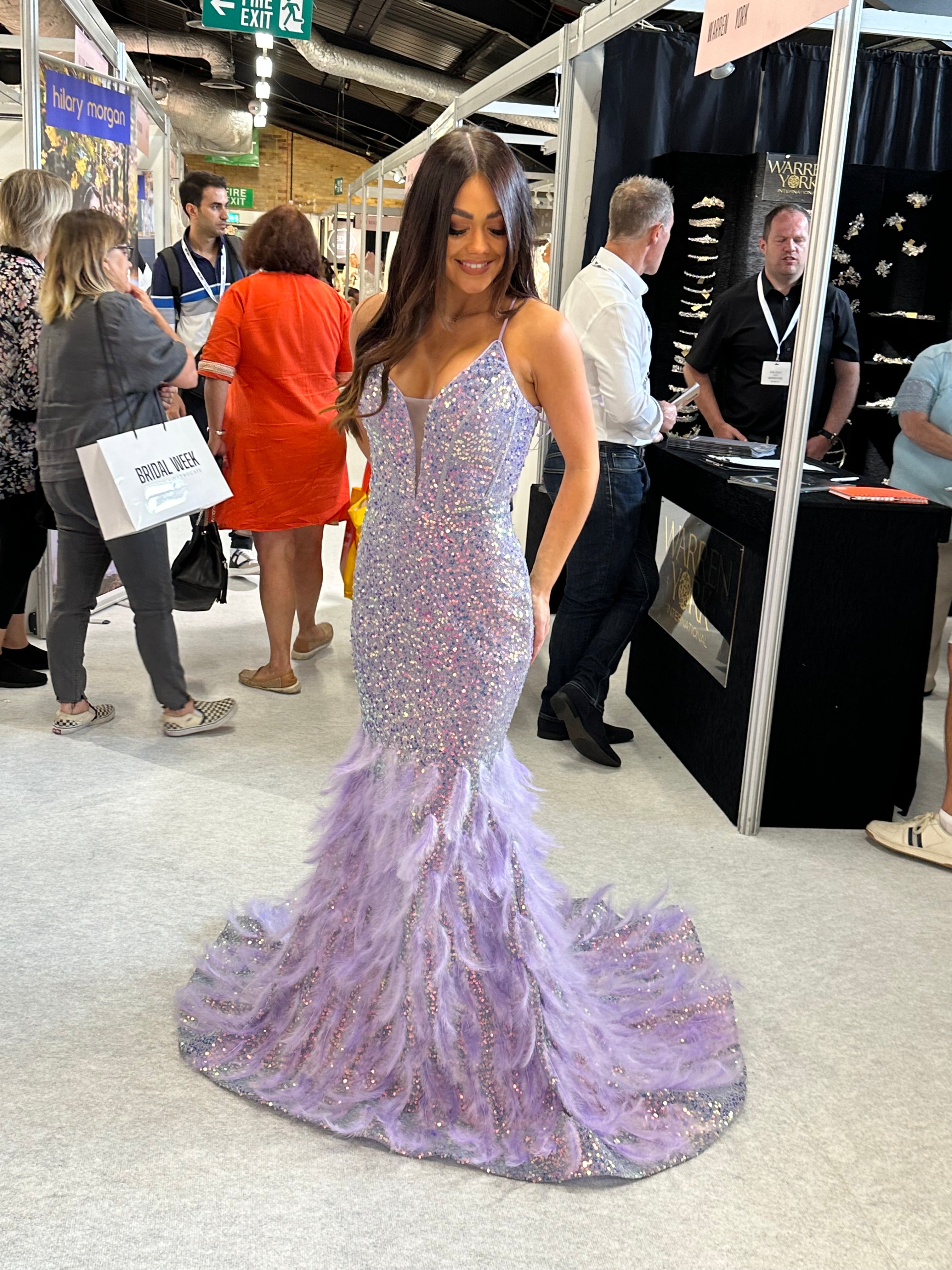 Feather mermaid prom on sale dress