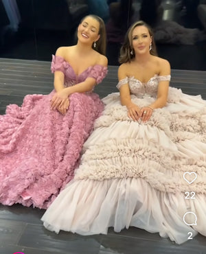 Waterfall Prom Evening Dress - Rosewood