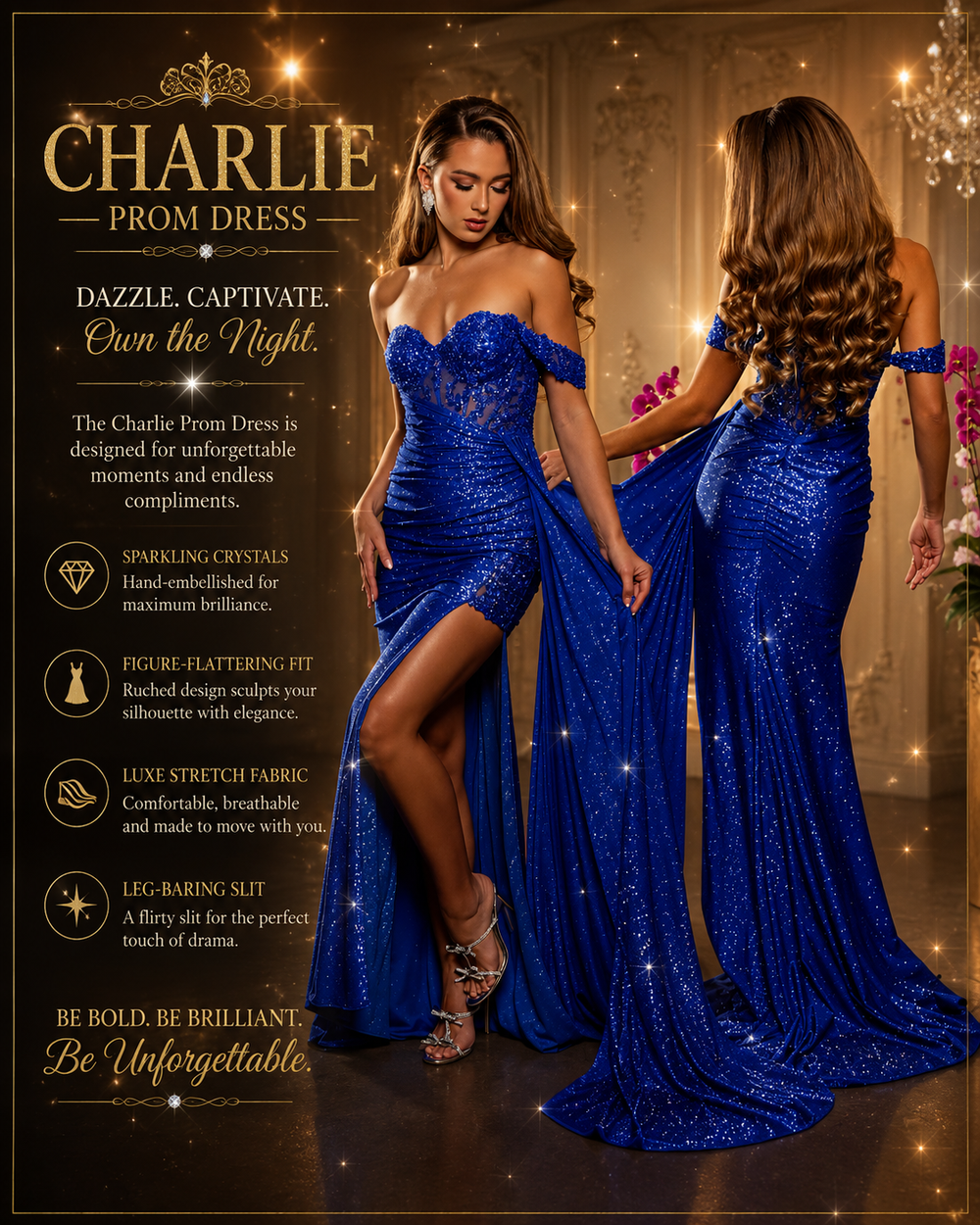 Charlie - glitter, sequin prom dress - blue