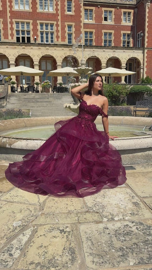 Leo - Layered Tulle Prom Dress - Burgundy