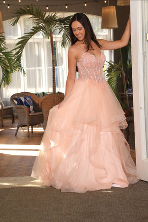 Jamie - Layered Ruffle Tulle Prom Dress - Navy
