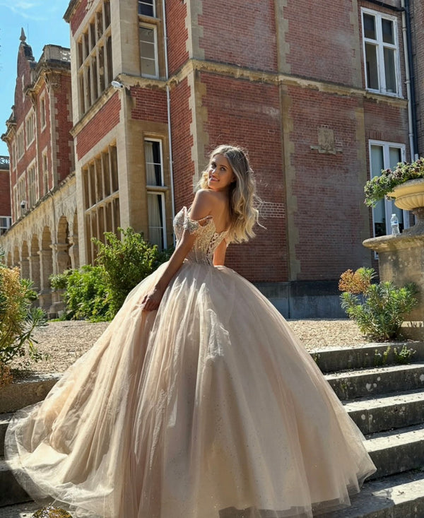 Lula - Off the shoulder ballgown prom dress - pink