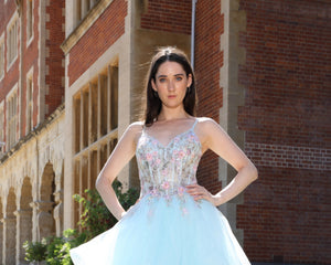 Cherry - Flower Corset Tull Prom Dress - Pink/Multi