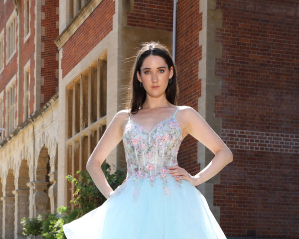 Cherry - Flower Corset Tull Prom Dress - Pink/Multi