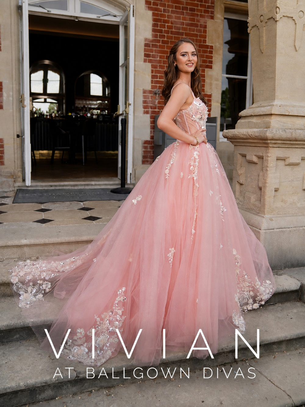 Vivian - Flower Princess Prom Dress - Coral