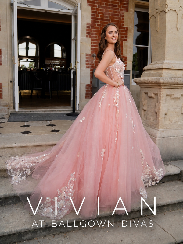 Vivian - Flower Princess Prom Dress - Coral