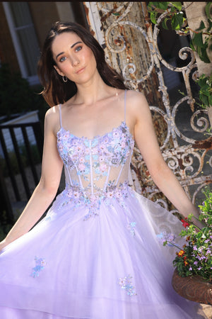 Florian - Layered Ruffle Tulle Prom Dress - Sky Blue