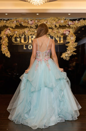 Cherry - Flower Corset Tull Prom Dress - Pink/Multi