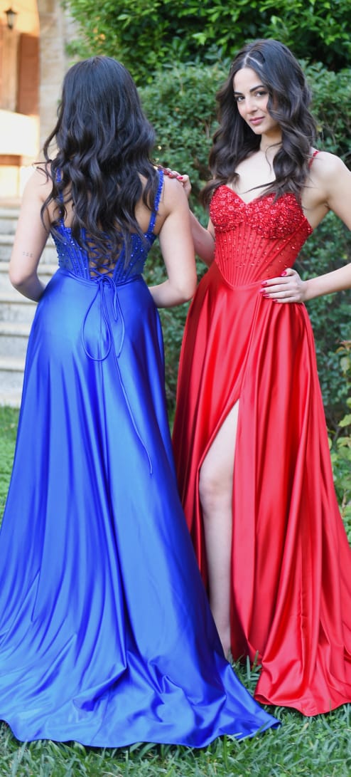 Isadora A - Satin A-Line Prom Dress - Red