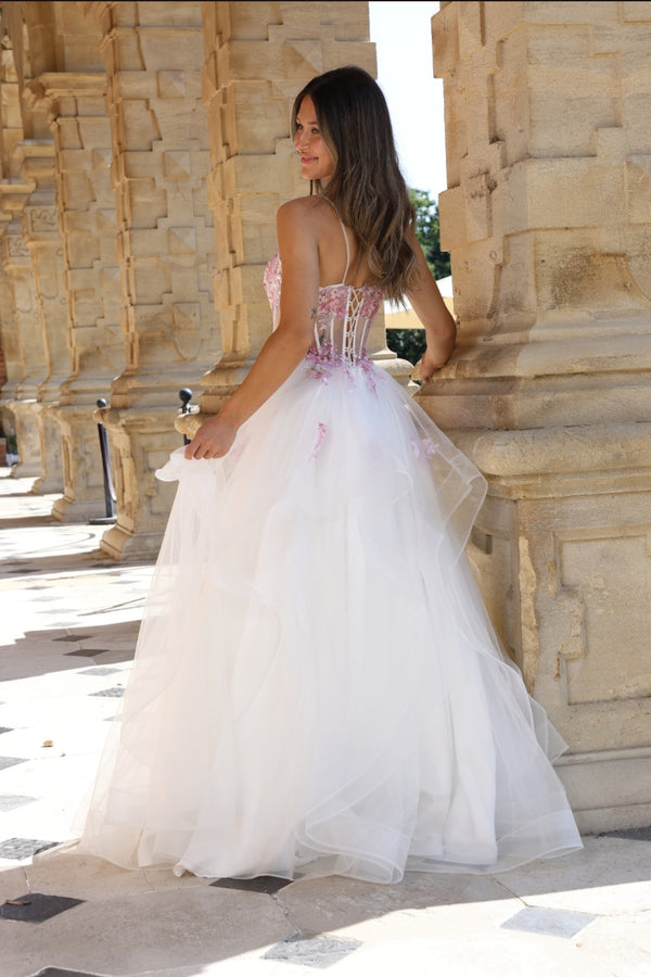 Florian - Layered Ruffle Tulle Prom Dress - Sky Blue