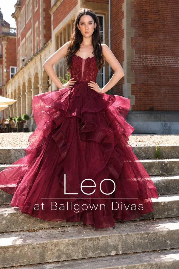 Leo - Layered Tulle Prom Dress - Burgundy