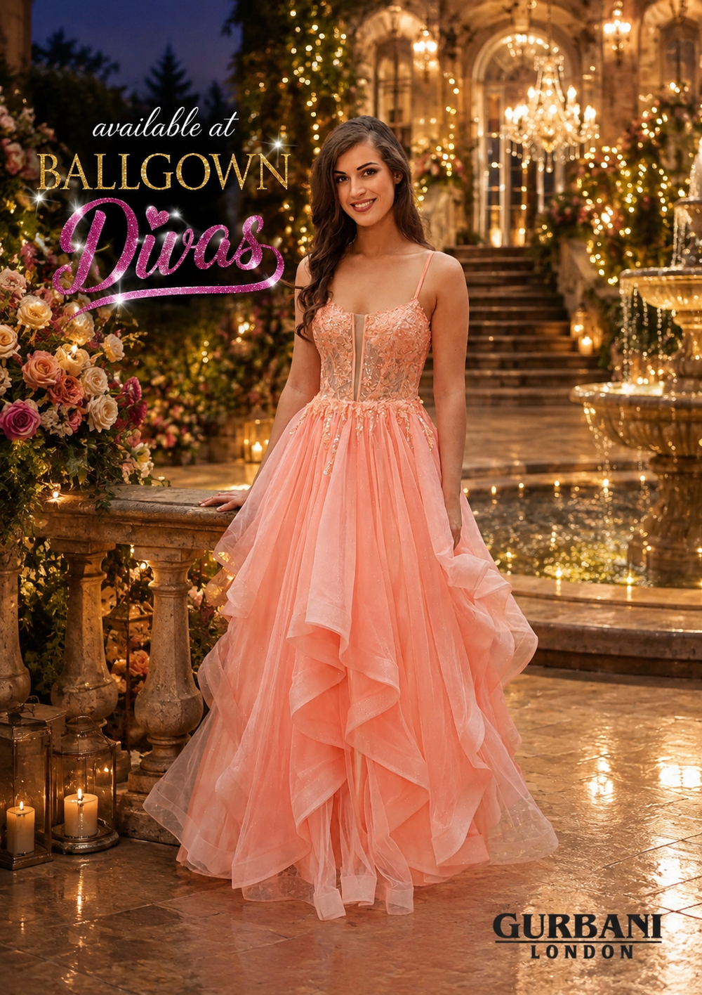 Peachy - Tulle Layered Prom Dress - Peach