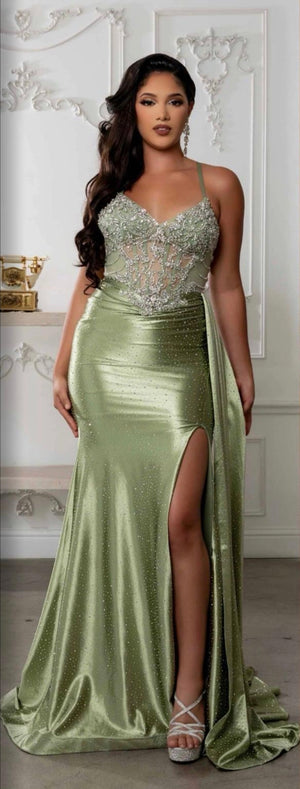 Celeste - sparkly prom dress - olive green