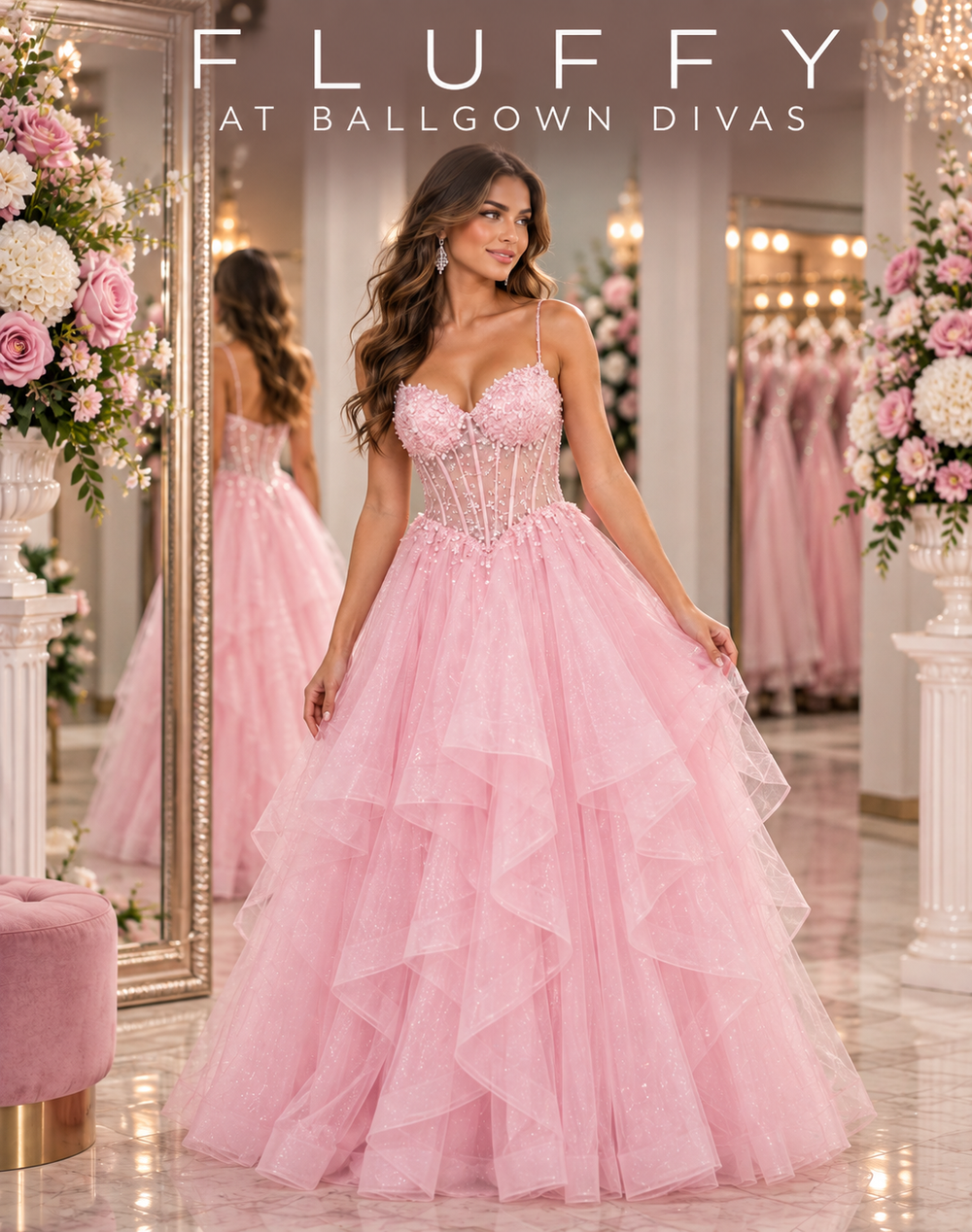 Fluffy - Layered Tulle Prom Dress - Pink