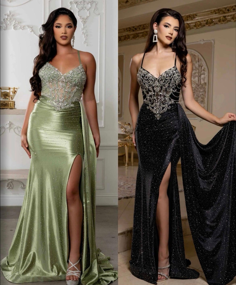 Celeste - sparkly prom dress - olive green