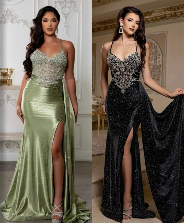 Celeste - sparkly prom dress - olive green
