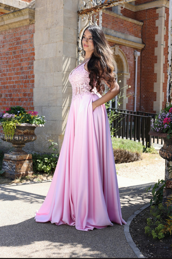 Daisy - Satin A-Line Prom Dress - Pink