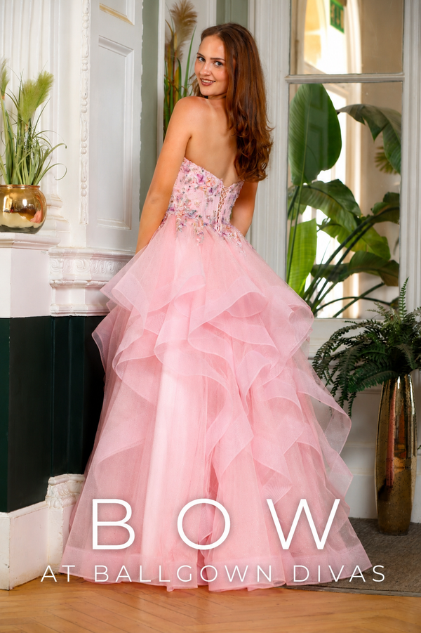 Bow - Waterfall Layered Tulle Skirt Prom Dress - Yellow