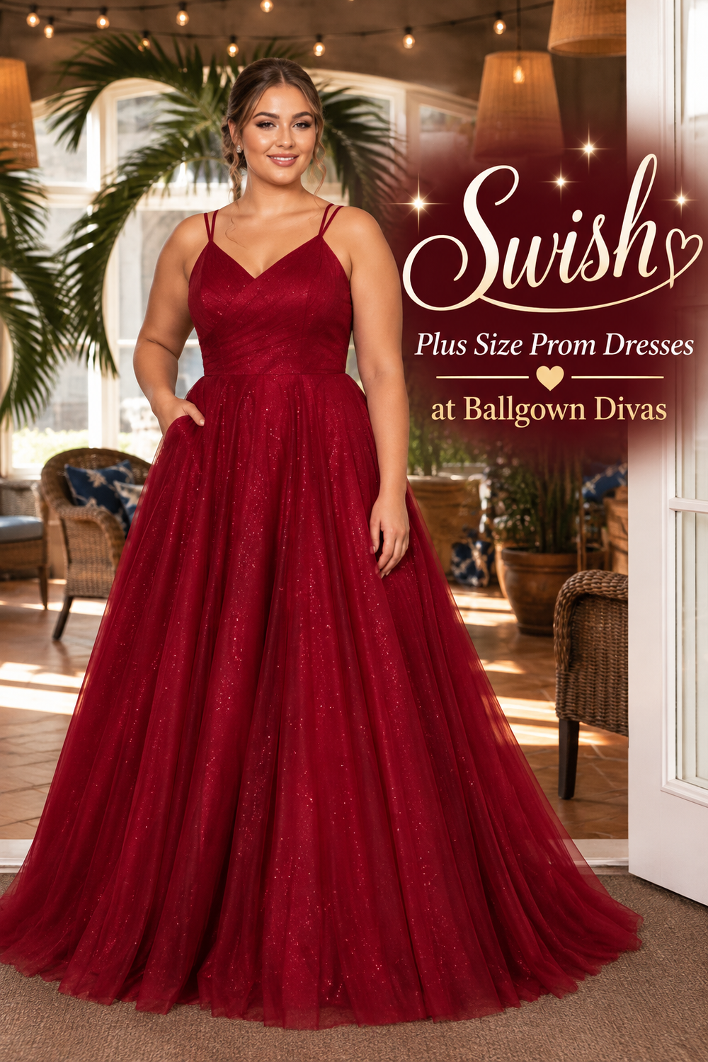 Swish - Plus Size Prom Dress - Burgundy