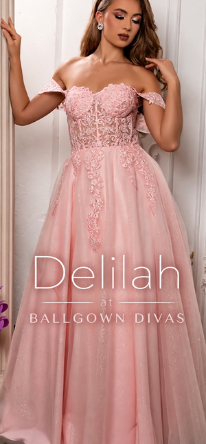 Delilah - Off Shoulder Tulle Ballgown Prom Dress - Navy