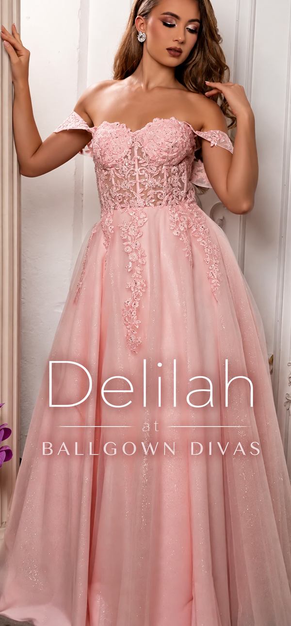 Delilah - Off Shoulder Tulle Ballgown Prom Dress - Navy