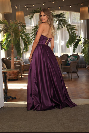 Lucinda - Satin A-Line Prom Dress - Navy