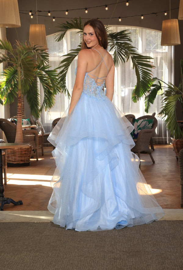 Jamie - Layered Ruffle Tulle Prom Dress - Navy