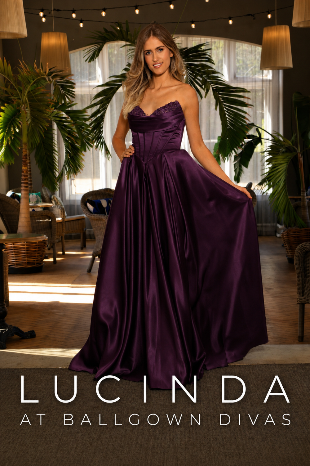 Lucinda - Satin A-Line Prom Dress - Eggplant Purple