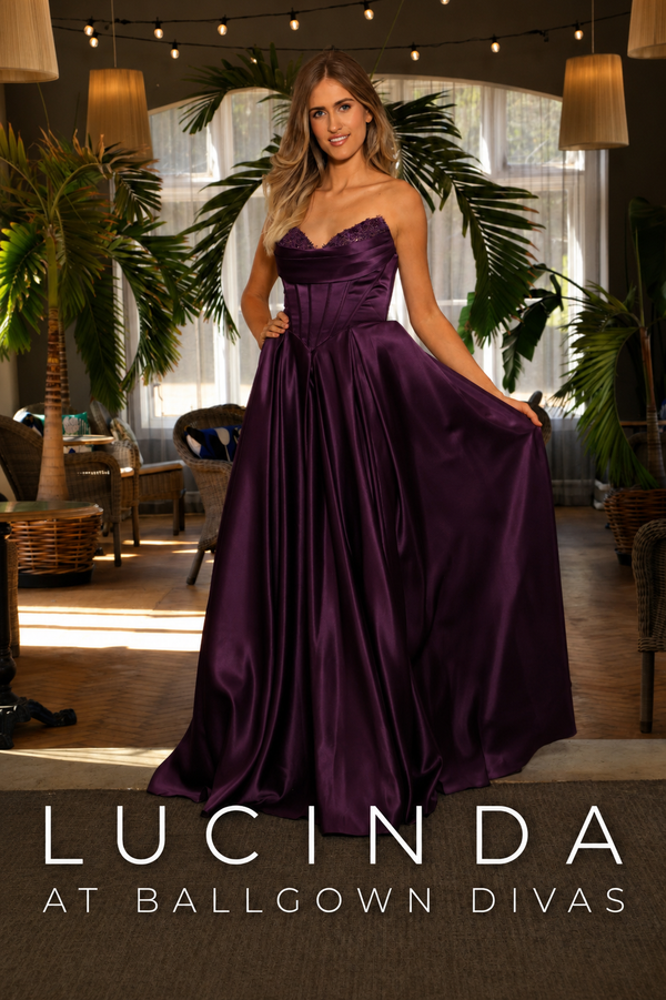 Lucinda - Satin A-Line Prom Dress - Navy