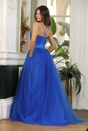 Suzie - Satin and Tulle Corset Prom Dress - Royal