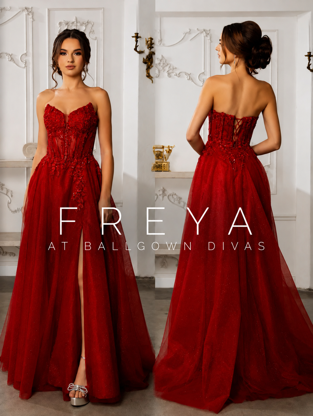 Freya - tulle and lace ballgown prom dress - red
