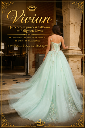Vivian - Quinceañera Princess Ballgown - Mint