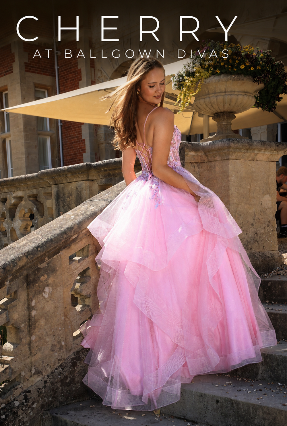 Cherry - Flower Corset Tull Prom Dress - Pink/Multi