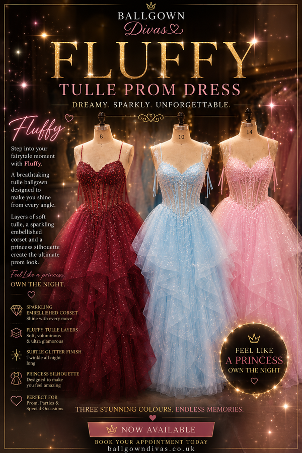 Fluffy - Tulle Lace Prom Dress - Burgundy