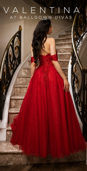 Valentina - Off The Shoulder Ballgown Prom Dress - Navy