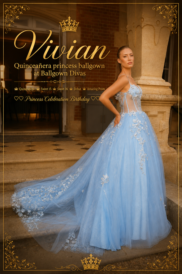 Vivian - Quinceañera Princess Ballgown - Sky Blue 👑xx