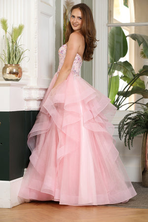 Bow - Waterfall Layered Tulle Skirt Prom Dress - Yellow