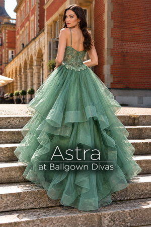Astra - Lace embroidered layered prom dress - Sage