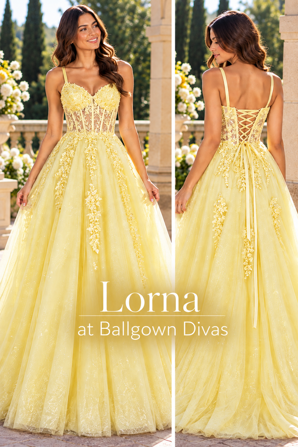Lorna - Lace Bodice Ballgown Prom Dress - Pink