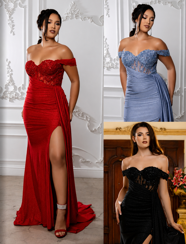 Charlie - glitter, sequin prom dress - red