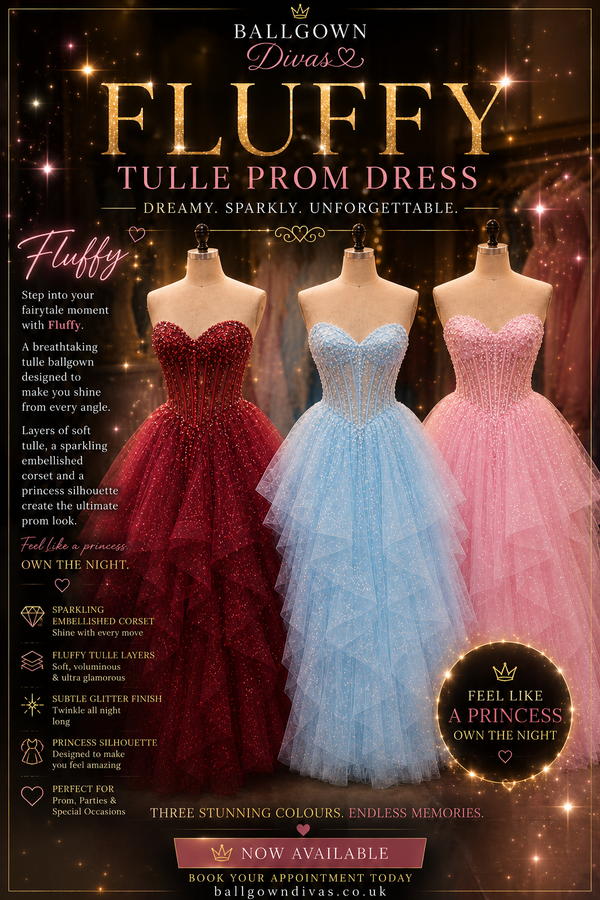Fluffy - Tulle Lace Prom Dress - Burgundy