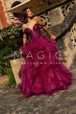Magic - layered ruffle tulle Prom Dress - Magenta