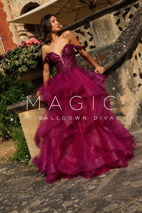 Magic - layered ruffle tulle Prom Dress - Magenta