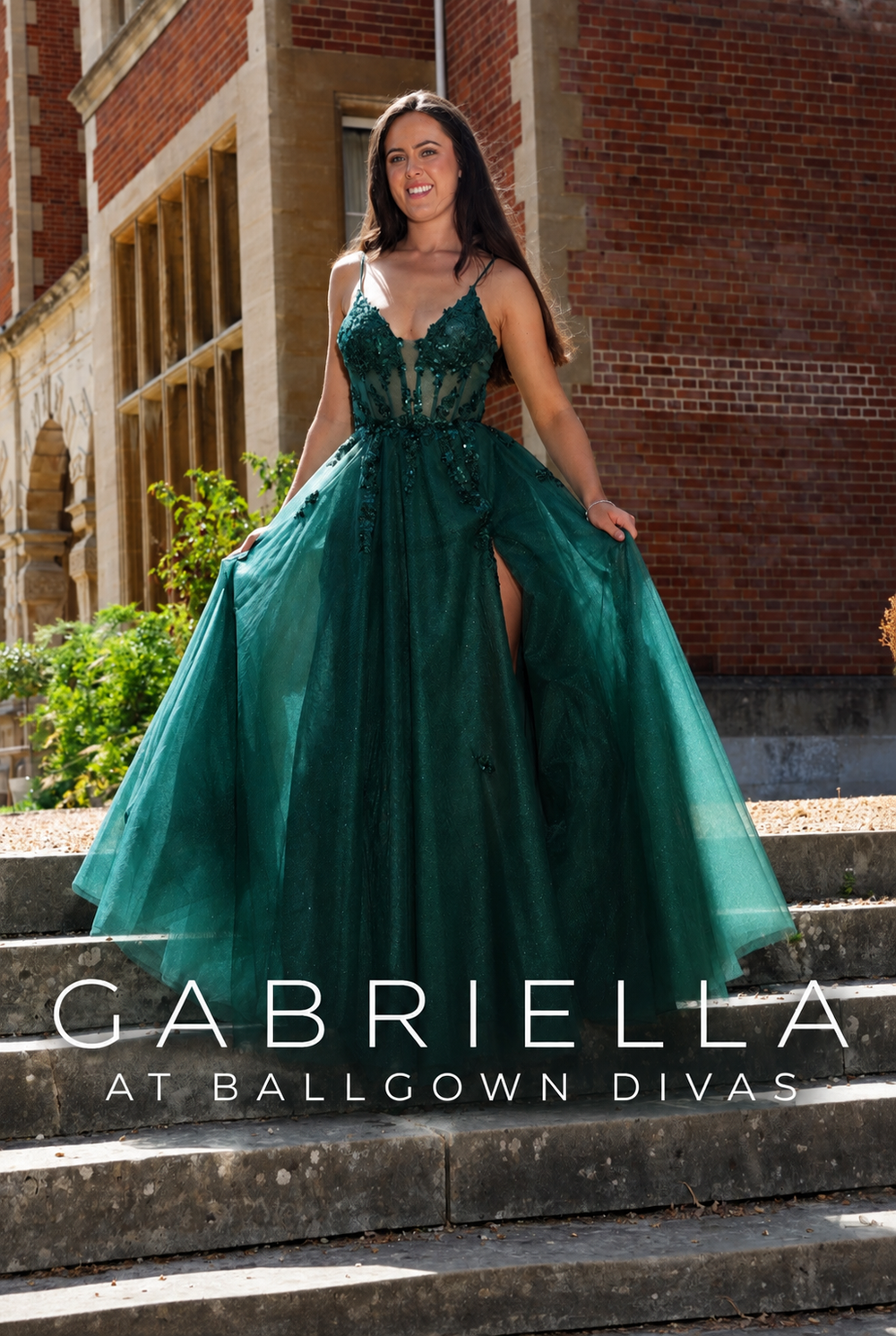 Gabriella - Corset Tulle Prom Dress - Emerald Green