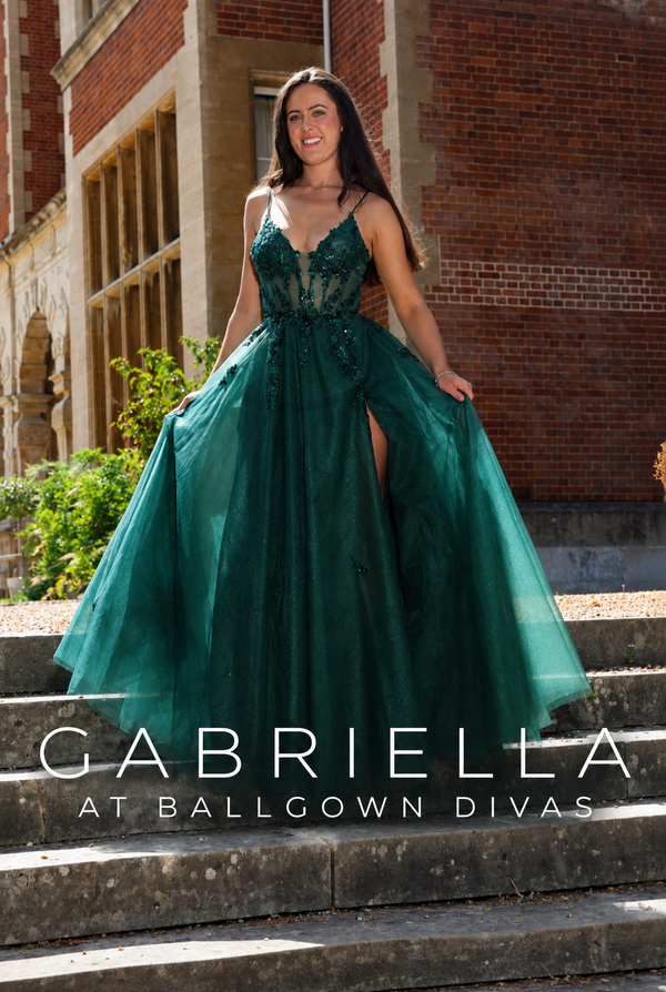 Gabriella - Corset Tulle Prom Dress - Emerald Green