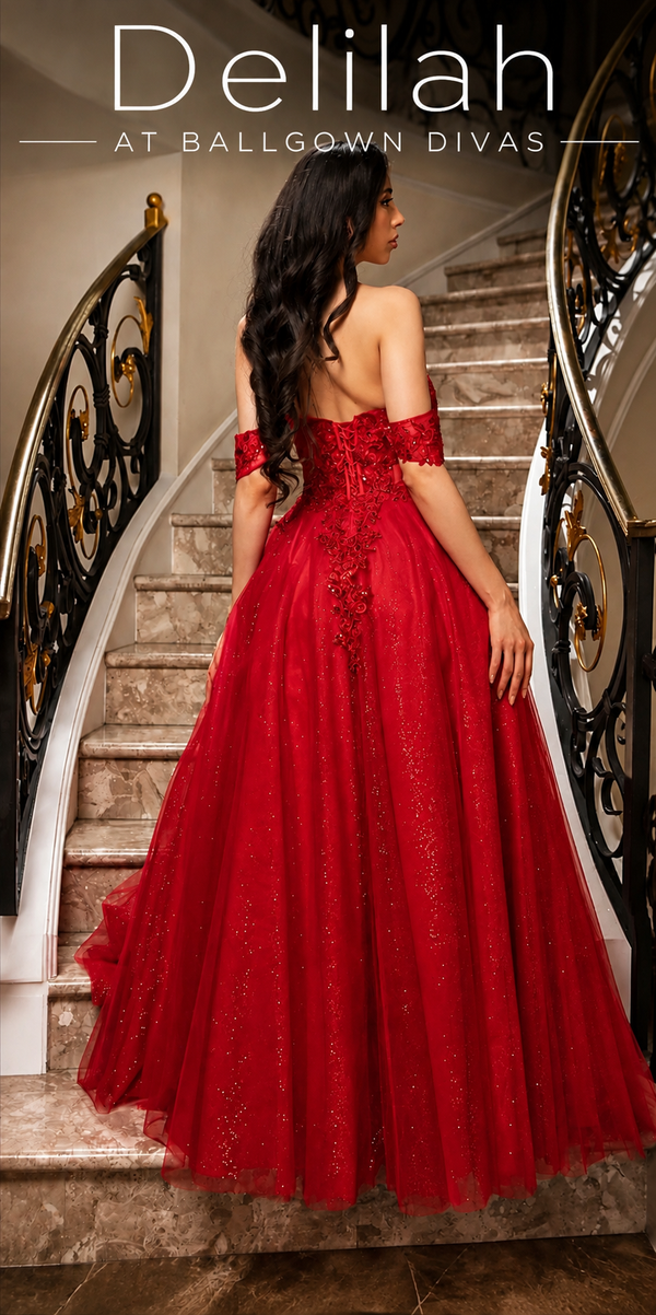 Delilah - Off Shoulder Tulle Ballgown Prom Dress - Navy