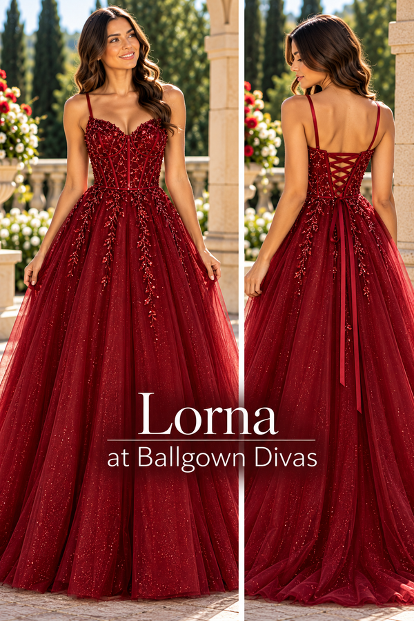 Lorna - Lace Bodice Ballgown Prom Dress - Pink