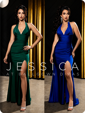 Jessica - fitted halterneck prom dress - royal blue