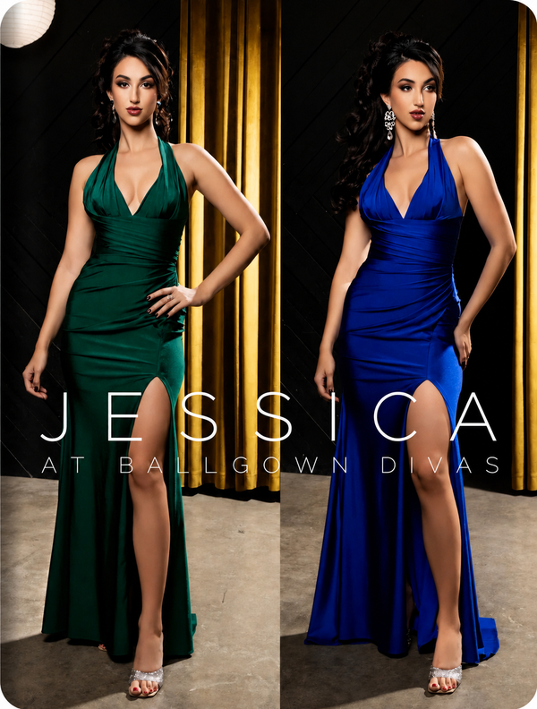 Jessica - fitted halterneck prom dress - royal blue