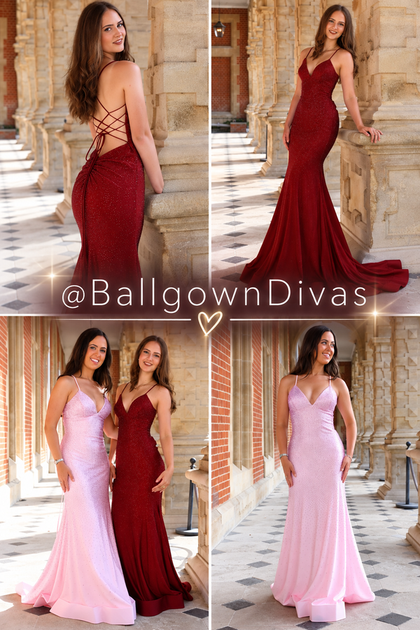Holland - Fitted Lace Back Prom Dress - Burgundy